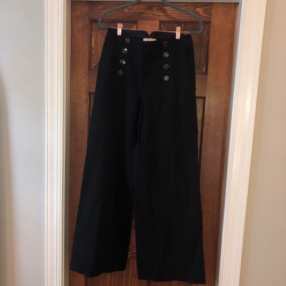 Anthropology Elevenses wide leg sailor front pant